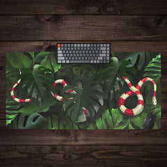 Snake Under Monstera Leaves Extended Mousepad