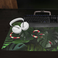 Snake Under Monstera Leaves Extended Mousepad