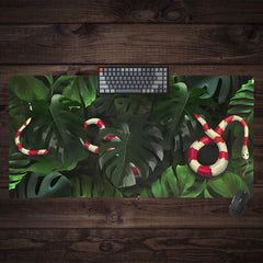 Snake Under Monstera Leaves Extended Mousepad